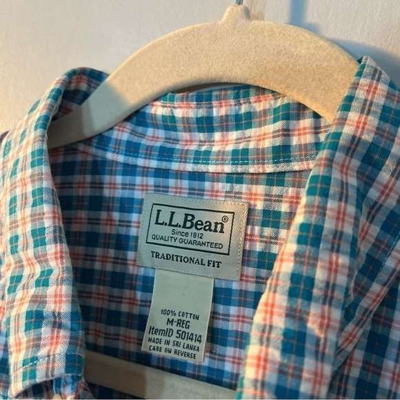 LL Bean Blue White Plaid Short Sleeve Shirt | Casual Cotton Shirt | Summer Shirt - Picture 6 of 11